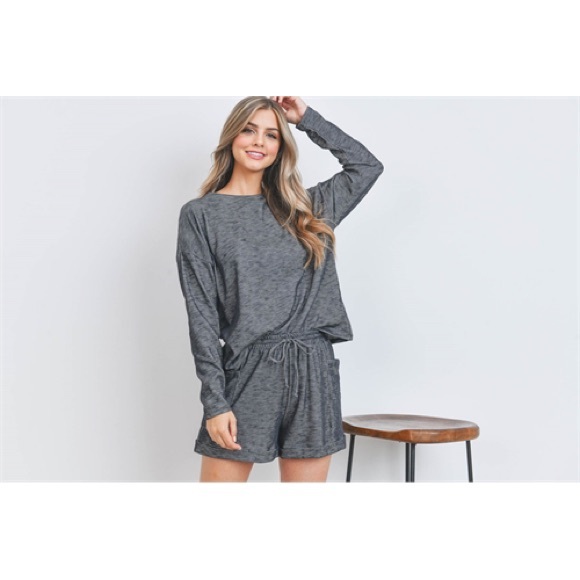 Cotten Blend Winter Pajama shorts set charcoal made in USA - Picture 7 of 8